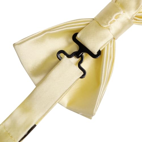 Image of Solid Color Bow Ties for Men Silk Pre-tied Tuxedo Bowtie Set 4PCS | Pre-tied in 3 seconds,adjustable 4PCS bow tie and pocket square cufflinks lapel pin set,wedding,formal,party,prom,graduation