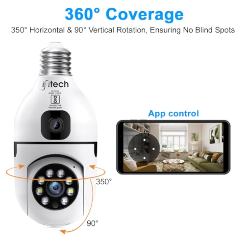 Image of IFITech 4MP Dual Lens WiFi Bulb Camera | Indoor Security and Color Night Vision | 360 Adjustable View, Two‑Way Audio, App Control | WiFi Bulb Security Camera with Adjustable Extension Bulb Holder