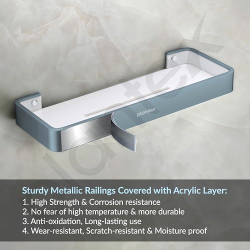 Image of Plantex Shelf for Bathroom /Aluminium and Acrylic Multipurpose Shelf /15x5 inch Shelf for Home /Office /Hotel - Pack of 1 (Grey and Milky White)
