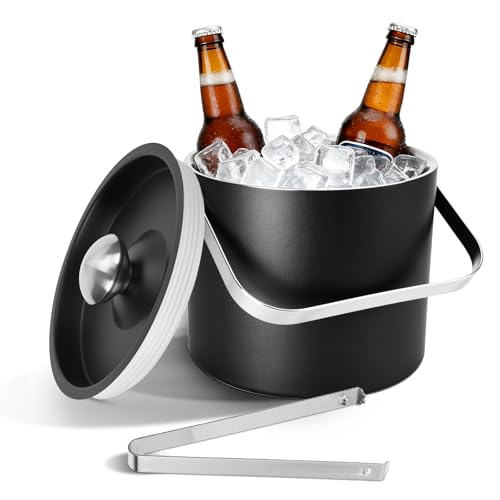 Seau à glace isolé double paroi en inox avec bac à glaçons passoire et pince