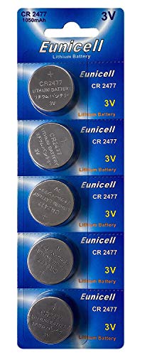 5 x CR2477 3V Lithium Knopfzelle 1100 mAh (1 Blistercard a 5 Batterien) EINWEG Eunicell