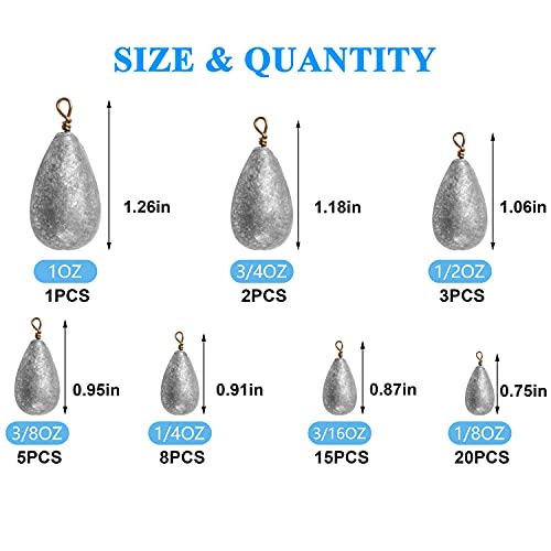 Shaddock Fishing 54Pcs/Box Assorted Bell/Bass Casting Sinkers Weights Kit Saltwater Fishing Weights-Total 13Oz In A Handy Box #TOP2