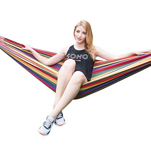 Supreme Mall (Label) Outdoor Camping Canvas Fabric Portable Garden Hammocks Striped Ultralight Outdoor Beach Swing Bed With Strong Rope, Swing For Garden (200Cm X 150Cm)(Cotton,Nyon)(Multi-Colour)