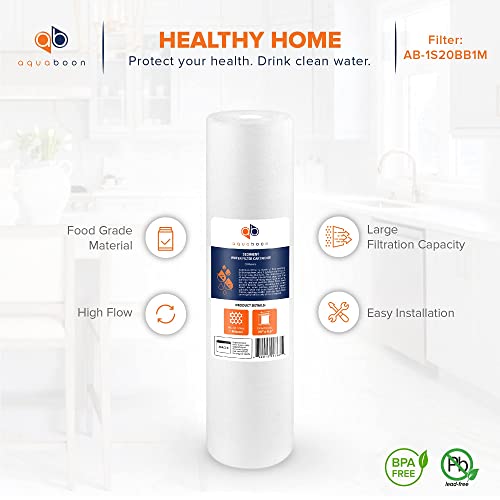 Aquaboon 1 Micron 20" Sediment Water Filter Replacement Cartridge | Whole House Sediment Filtration | Compatible With Ap810-2, Sdc-45-2005, Fpmb-Bb5-20, P5-20Bb, Fp25B, 155358-43, 4 Pack #TOP3