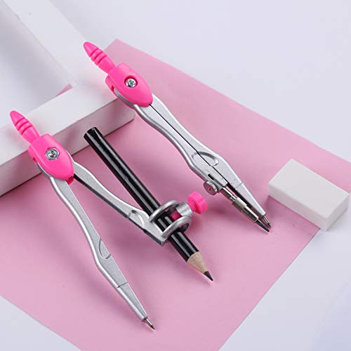 Vobou Math Geometry Kit Sets 10 Piece Student Supplies with Shatterproof Storage Box,Includes Rulers,Protractor,Compass,Eraser,Pencil Sharpener,Lead Refills,Pencil,for Drafting and Drawings(Pink)