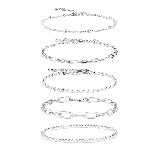 FFWTPY 5 Pulseras Conjunto Cadena Eslabones Bolas Minimalista Acero Inoxidable...