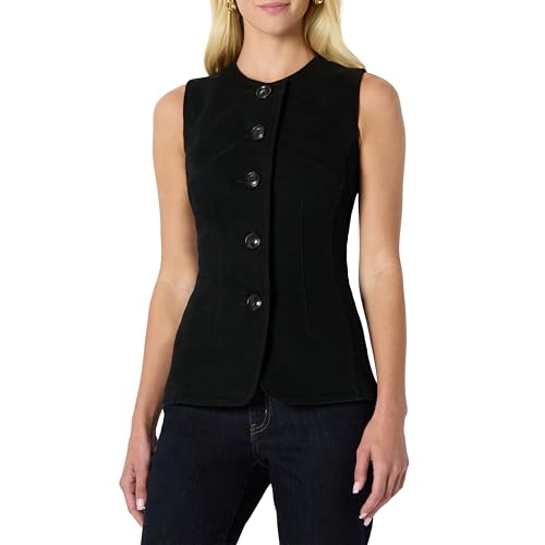 Amazon Essentials Women's Regular-Fit Button-Down Denim Vest, Black, 14