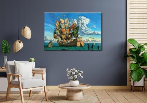 Peinture à l'huile sur toile voilier papillon Dali 30x40cm
