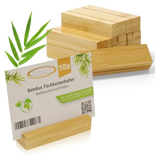 ECENCE 10 Piezas Soporte de madera para Tarjetas, Portatarjetas de mesa para bodas, ideal como soporte para tarjetas de visita, postales, menús, bambú