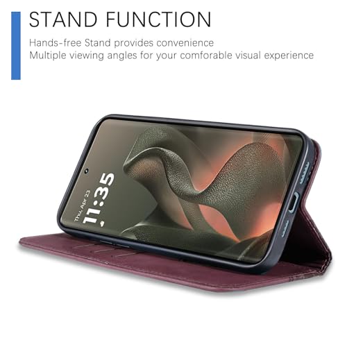 Image of Wallet Case for Motorola Edge 2025 6.7 inch - Moto Edge 2025 Flip Case [Strong Magnetic] PU Leather Folio Case with Card Holder Kickstand Protective Phone Cover - Wine red