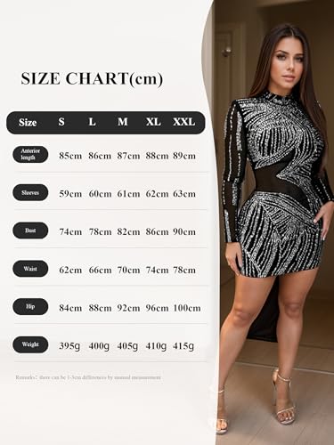 Image of Figdaw Sparkling Rhinestone Bodycon Dress for Women Special Occasions,Night Out