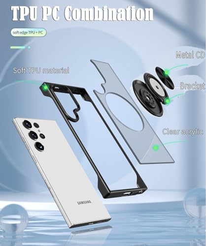 Image of REALCASE Compatible with Samsung S22 Ultra / S23 Ultra Back Cover Case | Stylish Frameless Matte PC TPU with Magnetic Ring Stand Case Back Cover for Samsung Galaxy S22 Ultra / S23 Ultra 5G (Black)