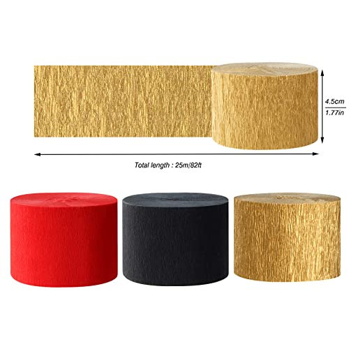Image of Red-Black Gold Casino-Theme Party-Decorations Streamers - 9 Rolls Graduation Wedding Birthday Baby Bridal Shower Crepe Tissue Paper Streamer Garland Decor Panduola