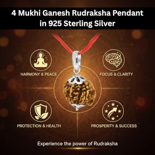 Image of Arihant Gems and Jewels 4 Mukhi to 7 Mukhi Ganesh Ji Nepali Rudraksha with 925 Silver Pendant - Natural & Certified Astrological Pendant for Positive Effects | Unisex for Men & Women