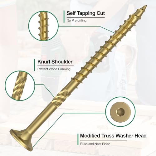 Image of #8 x 2-1 /2 inch Deck Screws, 500Pcs Star Drive Wood Screws, Rust Resistant Timber Screws for Timber /Log /Landscaping Wood, T20 Star Bit Included, Gold