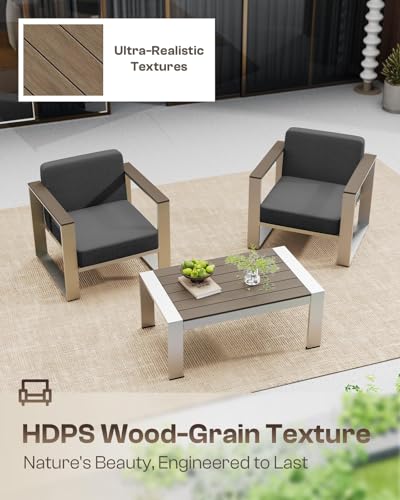 Image of 2 Pieces Outdoor Aluminum Armchair, Modern Patio Patio Furniture with Wide Seat and Thick Cushions, All-Weather Oversized Couch for Deck, Porch