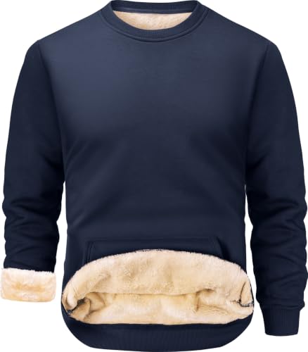 Image of Men's Fleece Lined Sweatshirts Warm Winter Long Sleeve Crewneck Sweater Thermal Pullover