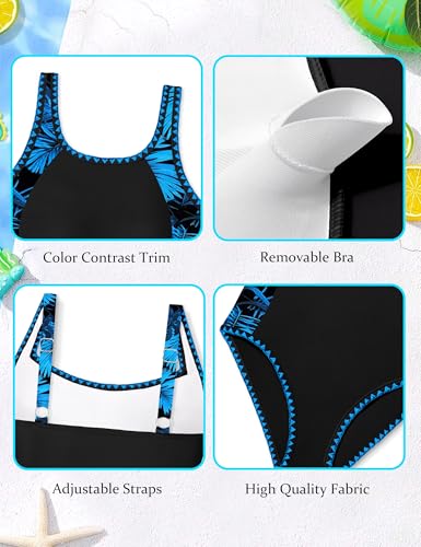 Image of Girl Swimsuit One Piece Bathing Suit for Girls Solid Color Ruched Adjustable Straps Padded Swimwear 9-18y