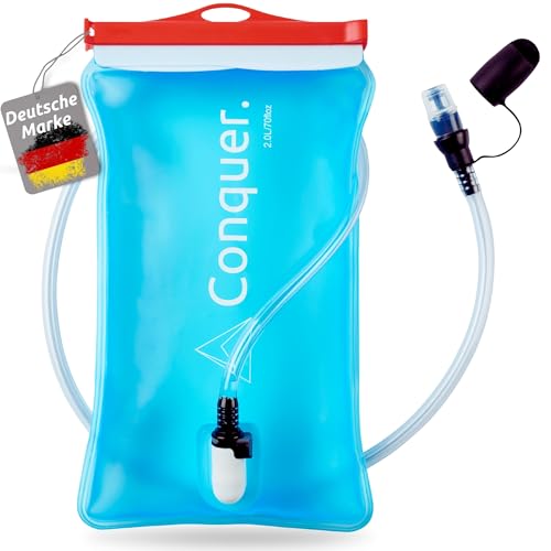 Conquer. Trinkblase 2L mit abnehmbarem Trinkschlauch & Biss-Ventil | BPA-freie Wasserblase als Trinksystem für Trinkrucksack | Joggen, Wandern, Running, Radfahren, Outdoor