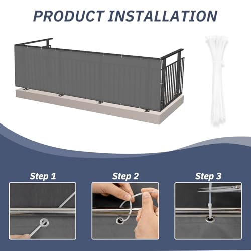 HENG FENG Balcony Privacy Screen 0.8x3m, 160g/㎡ PES Waterproof Fence Screen, 95% UV Protection for Deck, Patio, Backyard, Outdoor Pool, Porch, Railing, Anthracite - Image 6