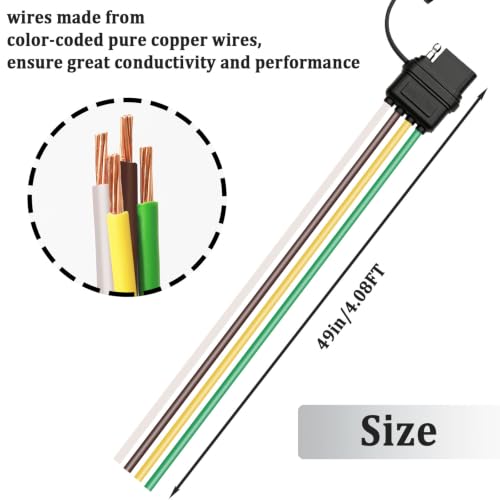 Image of 4-Way Flat Trailer End Connector 49 Inch,4 Pin Trailer Wiring Harness,4 Pin Female Truck Connector with Dust Cover P-081