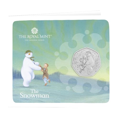 CrawleyCoins Paquete de 50 tarjetas de monedas brillantes sin circular, diseño de muñeco de nieve 2023