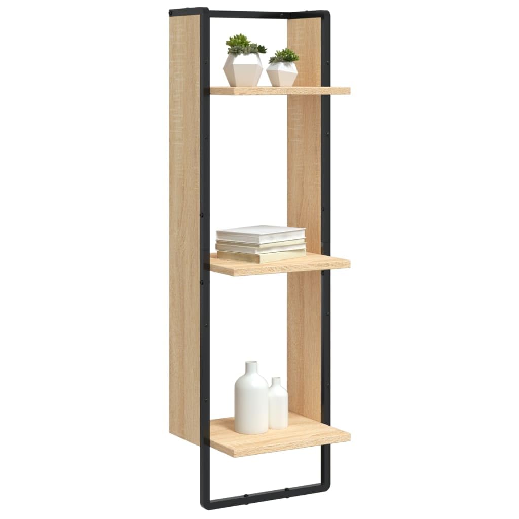 Wandregal 3 Fächer Sonoma Eiche Schweberegal Holzwerkstoff 30 x 25 x 100 cm Wandmontage für Aufbewahrung von Deko Büchern Organizer, Stabilität und Ordnung im Wohnzimmer