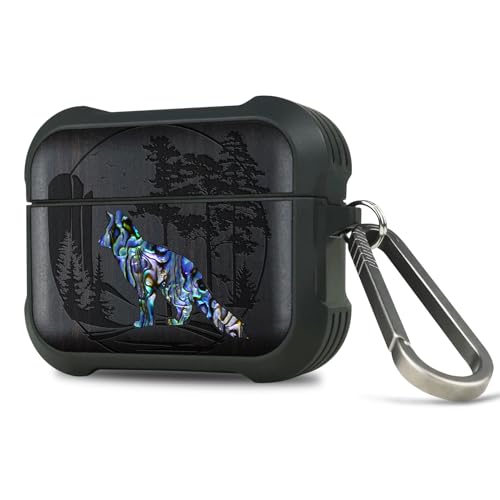 Carveit Case per AirPods Pro 3 2025 Gen Custodia, Unico Cover Incisione in legno e intarsio di cozze compatibile con AirPods Pro 3 Gen con titanio Moschettone (Legno nero-Volpe e boschi)
