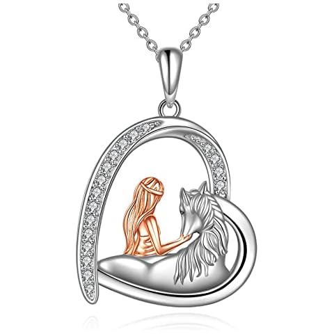 YAFEINI Horse Necklace Girls Pendant 925 Sterling Silver Necklace Jewellery Gift for Women Friend (Girl with Horse) Cover