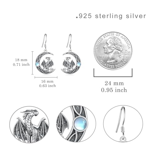 Dragon Earrings 925 Sterling Silver Celtic Moonstone Dragon Dangle Earrings for Women Dragon Jewelry Gifts for Women4