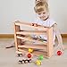 Qilay Wooden Race Track Car Ramp Racer Toy for Toddlers, 5 Level Race Car Ramp Toy Set Includes 4 Wood Cars and 3 Balls,Great Building Learning Toys or 3+ Years Old Boy and Girl