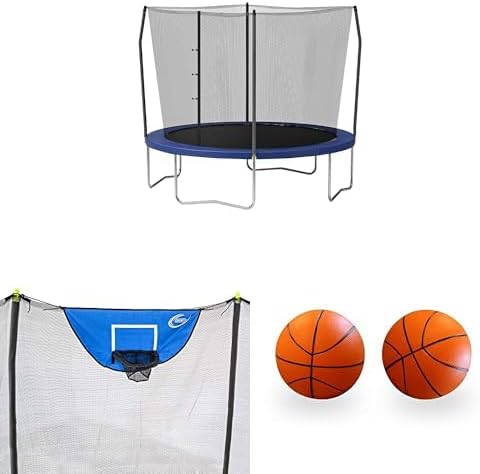 Skywalker Trampoline Outdoor 10 Ft+Skywalker Sports Basketball Game + Skywalker Sports Orange Foam Basketball (Set of 2)