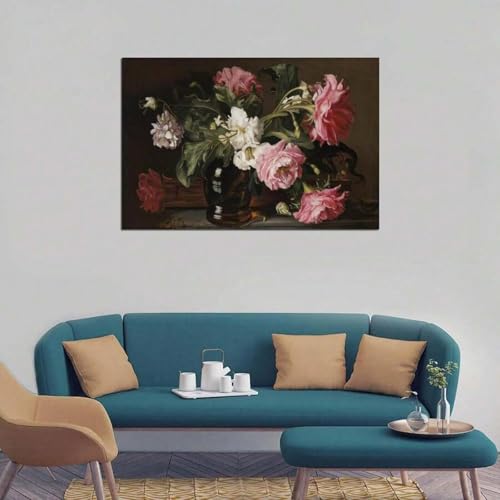 Décoration murale roses et pivoines tableau fleur salon moderne 30x45cm - 5