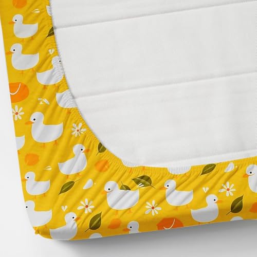 Image of RD FABS Glace Cotton Wrinkle Free Soft Hypoallergenic Elastic Fitted Cartoon Printed Bedsheets for Kids with 2 Pillow(Size,78 x 72 Inches(Fits up to 8 Inch),Yellow Duck),Double Bed,300 TC