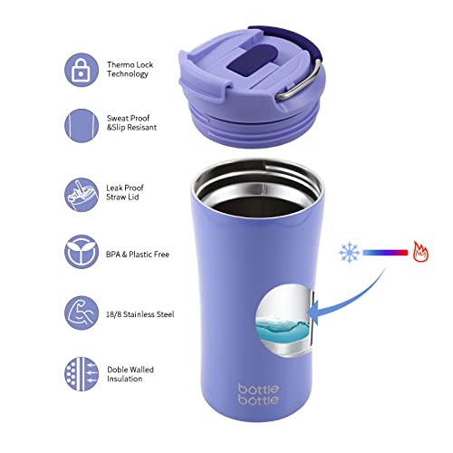 Bottle Bottle Insulated Coffee Tumblers With Dual-Use Lid And Straw Double Walled Iced Travel Coffee Mug For Woman And Man 12Oz Stainless Steel Tumbler With Handle（Purple） #TOP1