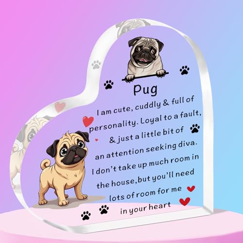 SMARGO Pug Gifts for Women Men Dog Lover Acrylic Plaque Christmas Birthday Pug Acrylic Plaque Gifts for Dog Lover Dog Mum Dad