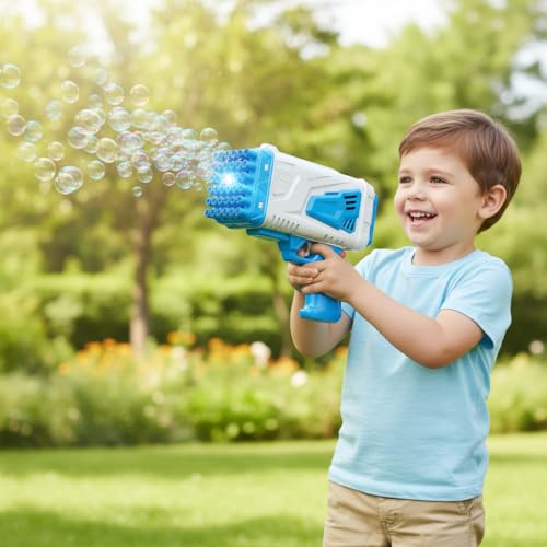 GHAZAL Bubble Gun Machine Light for Summer Rocket Boom Bubble Blower Big Rocket Launcher Bubble Maker Toddler Outdoor Toys (BLUE)