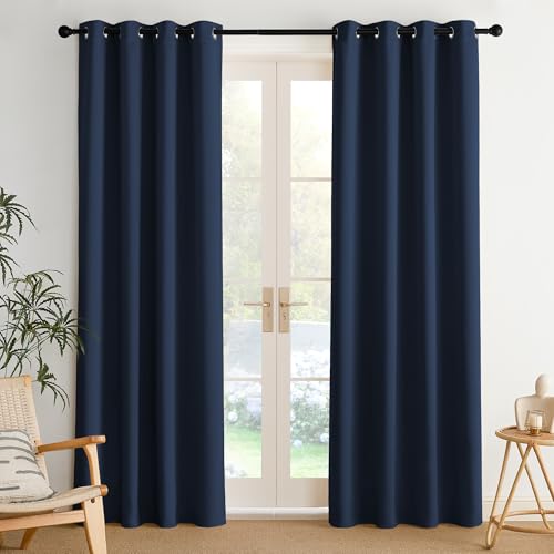 Image of NICETOWN Room Darkening Draperies Curtains Panels, 2 Panels Navy Blue W52 x L84