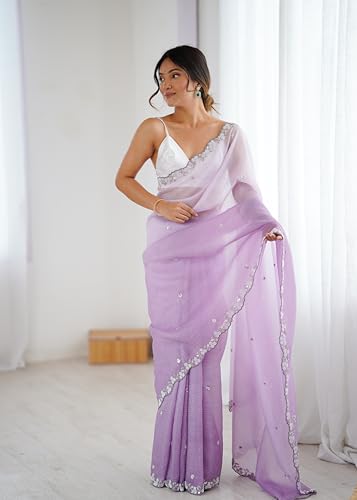 Image of Women's Chiffon Embellished Saree With Unstitched Blouse Piece
