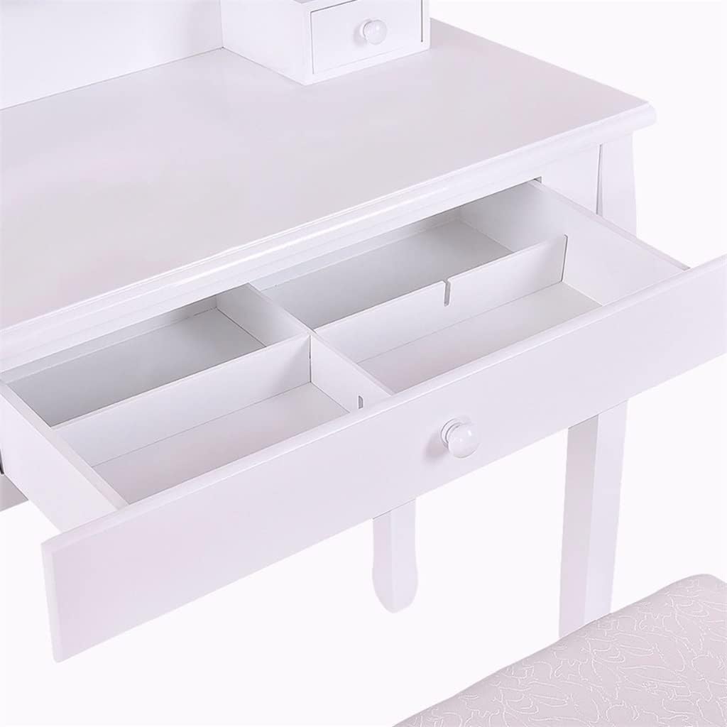White Makeup Dresser Dresser Desk Chair Set with Square Mirror and 3 Drawer Dresser Dresser