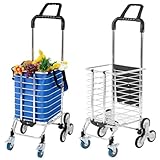 Carrito de compras plegable resistente con ruedas trepadoras para una fácil navegación por escaleras, carrito ligero para personas mayores y compradores ocupados y versátil