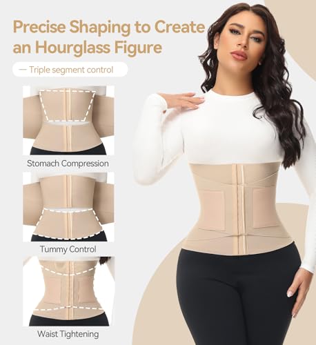 SHAPSHE Waist Trainer For Women Tummy Control Workout Waist Cincher Segmented Triple Wrap Belt Postpartum Girdle with Hooks2