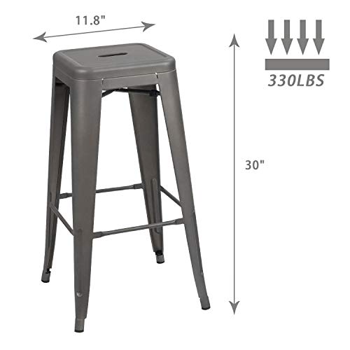Image of Devoko Metal Bar Stools 30 inch Indoor Outdoor Stackable Barstools Modern Style Industrial Vintage Counter Bar Stools Set of 4 (30 inch, Gray)