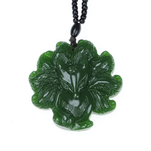 Pendentif renard jaspe de Hotan et collier cordon tressé en pierre naturelle