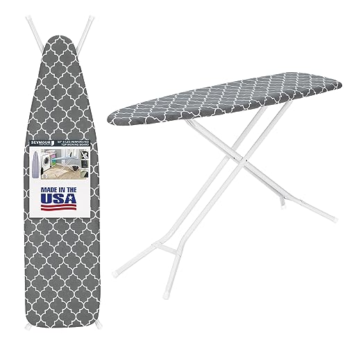 Ironing Board Full Size; Made in USA by Seymour Home Products (Grey Lattice). Includes Cover & Pad | Steel Frame, 4 Heavy Duty Legs for Extra Support | Diamond Cut Steel Mesh Top; Advanced Steam Flow