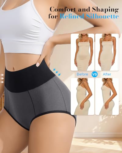 Image of High Waisted Cotton Underwear for Women Postpartum Stretch Breathable Panties Ladies Full Coverage Briefs 5 Pack