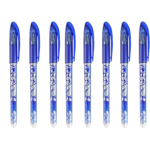 Erasable Gel Pens with Erasers 0.5mm Blue Rollerball Pens for School Office and Everyday Use Perfect for Writing Editing and Organizing A set of eight pens