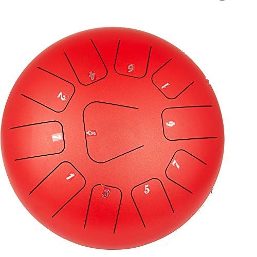 Anhon Tambor de Lengua de Acero 12 Pulgadas 30 cm Handpan Drum con 11 Teclas de Notas con Bolsa Libro de Música Mazos Puntas de Dedo Rojo Cover