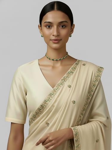 Image of Thevasa Women's Everyday Divine Depth V Neck Half Sleeves Blouse
