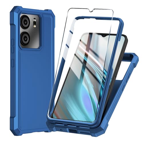 Mocotto for BLU View 5 Phone Case with Tempered Glass Screen Protector Slim Soft Silicone Full-Body Protective Case for BLU View 5 (Blue)